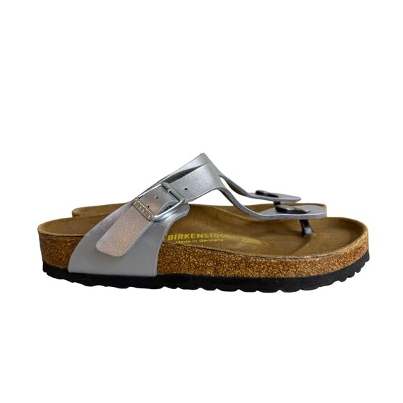Birkenstock Gizeh Silver Leather Thong Sandals Size 38 NEW - Picture 3 of 5